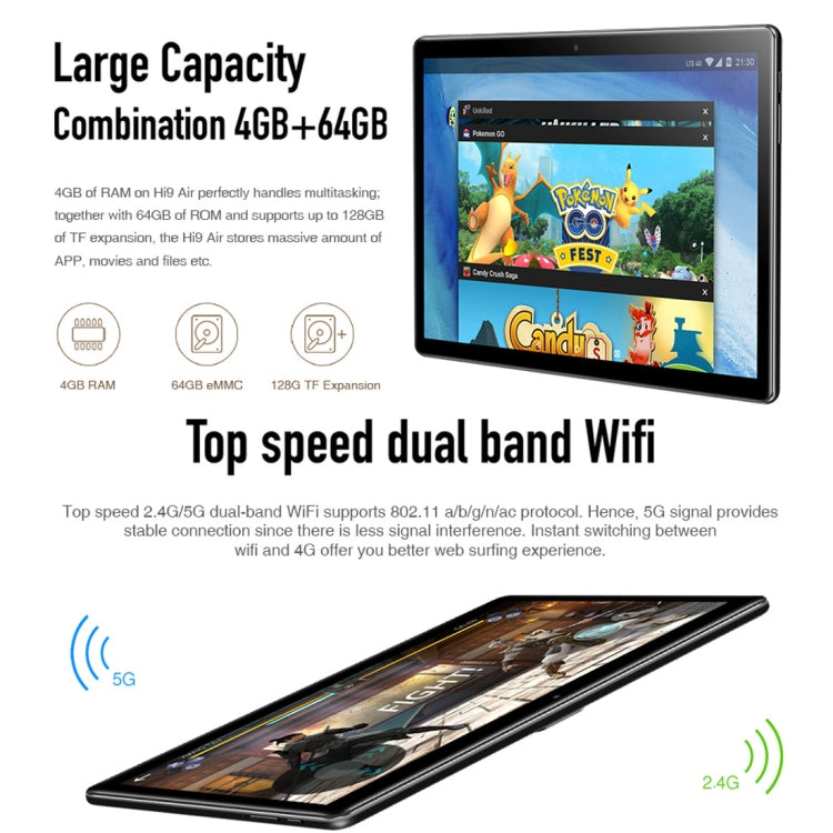 Android 8.0, MTK (Helio X27) Deca Core hasta 2.1GHz, Soporte OTG, FM, Bluetooth, WiFi de doble banda, Red: 4G