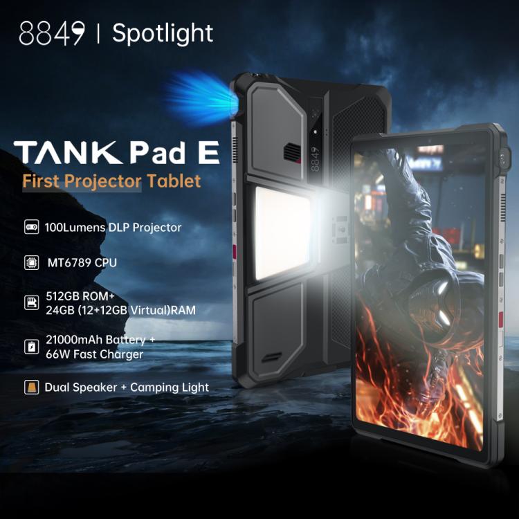 Unihertz 8849 Tank Pad E Rugged Tablet PC & Projector, 12GB+512GB, 10.95 inch Android 14 MT6789 Octa Core 4G Network, EU Plug