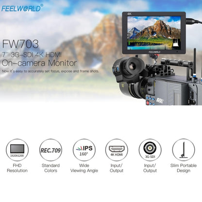 FEELWORLD FW703 1920x1200 7 inch IPS Screen HDMI 4K SDI Broadcast Camera Field Monitor