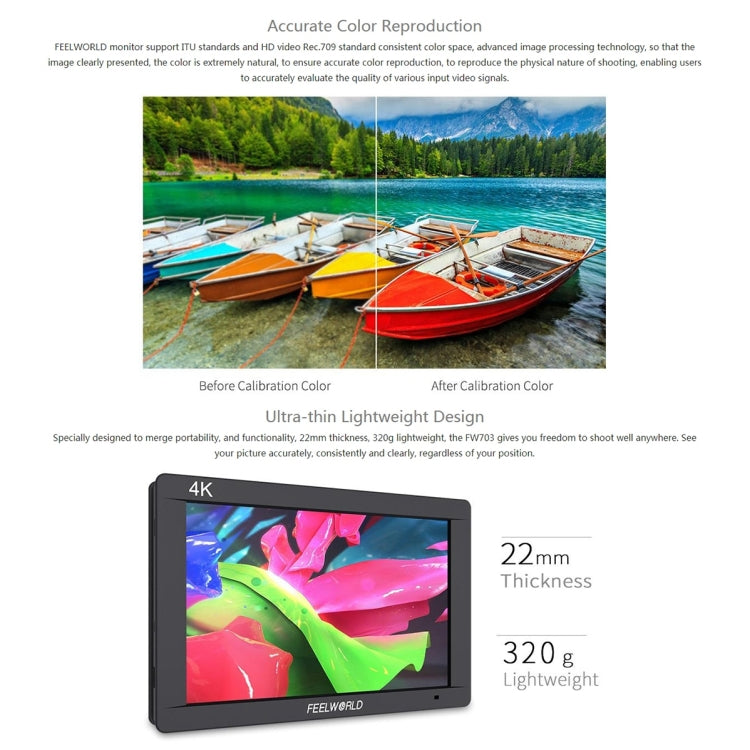 FEELWORLD FW703 1920x1200 7 inch IPS Screen HDMI 4K SDI Broadcast Camera Field Monitor