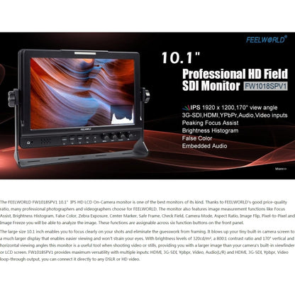 FEELWORLD FW1018SPV1 1920x1200 10.1 inch IPS Screen HD Color LCD Director Camera Field Monitor