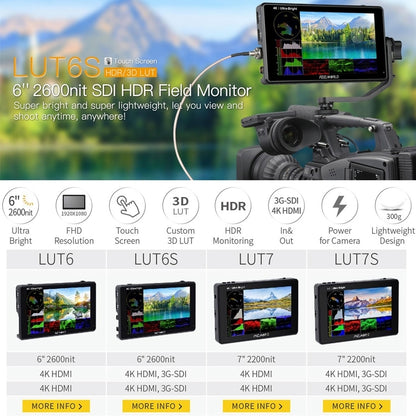 FEELWORLD LUT6S 1920x1080 2600 nits 6 inch IPS Screen HDMI 4K Touch Screen SDI HDI Camera Field Monitor