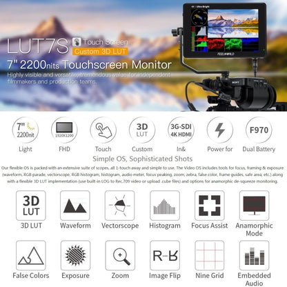 FEELWORLD LUT7S 1920x1200 2200 nits 7 inch IPS Screen HDMI 4K Touch Screen Camera Field Monitor