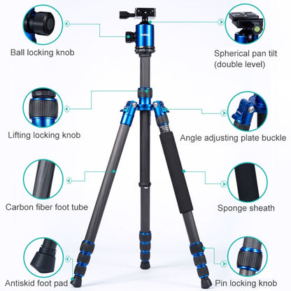 TRIOPO Oubao C-608S Adjustable Portable Carbon Fiber Tripod with Ball Head for SLR Camera