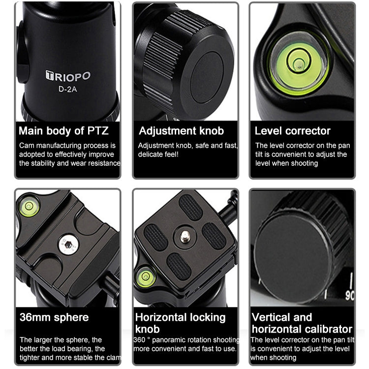 TRIOPO 853 Adjustable Portable Carbon Fiber Tripod with D2-A Ball Head for SLR Camera