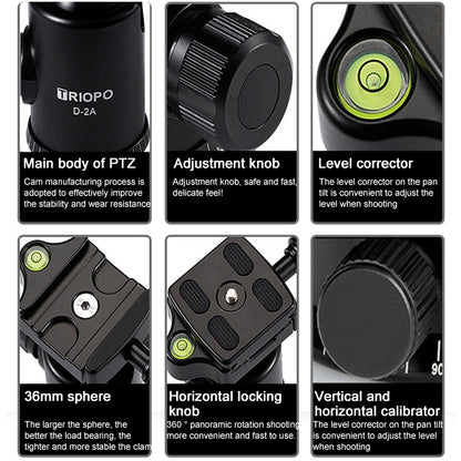 TRIOPO 853 Adjustable Portable Carbon Fiber Tripod with D2-A Ball Head for SLR Camera