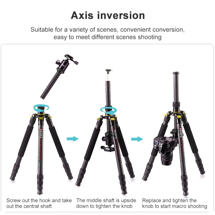TRIOPO 853 Adjustable Portable Carbon Fiber Tripod with D2-A Ball Head for SLR Camera