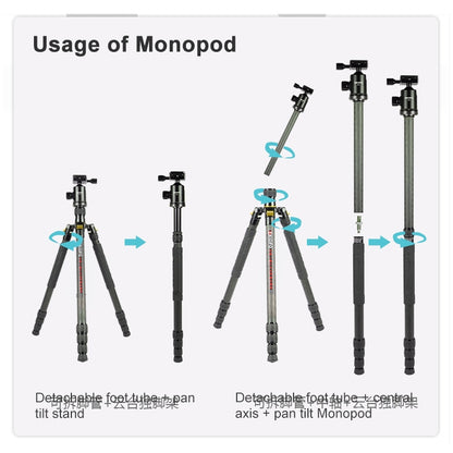 TRIOPO 853 Adjustable Portable Carbon Fiber Tripod with D2-A Ball Head for SLR Camera