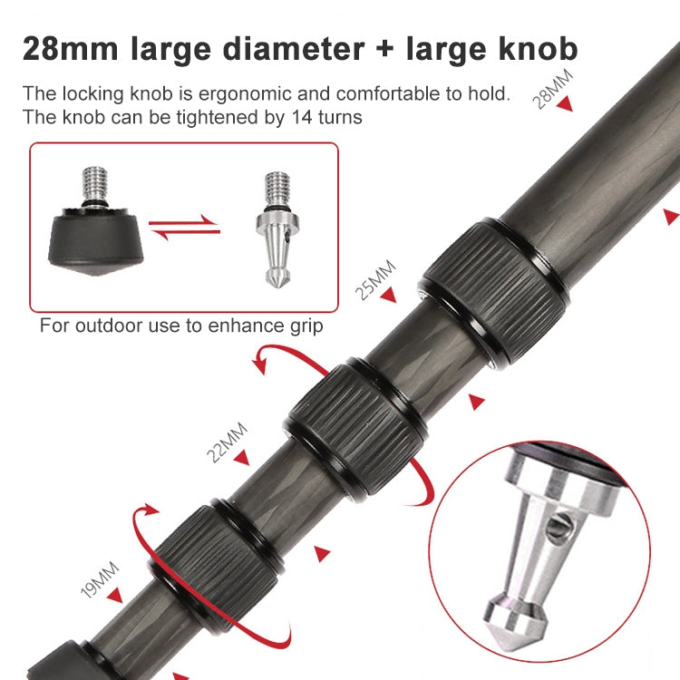 TRIOPO 888 Adjustable Portable Carbon Fiber Tripod with Q-2 Ball Head for SLR Camera, Pipe diameter: 28cm