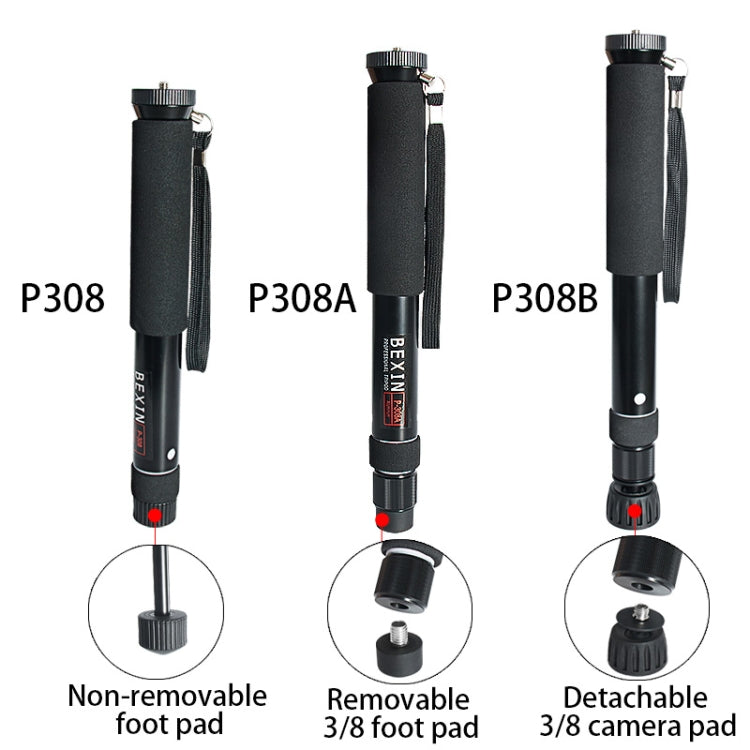 BEXIN P308A Portable Travel Outdoor DSLR Camera Aluminum Alloy Monopod Holder