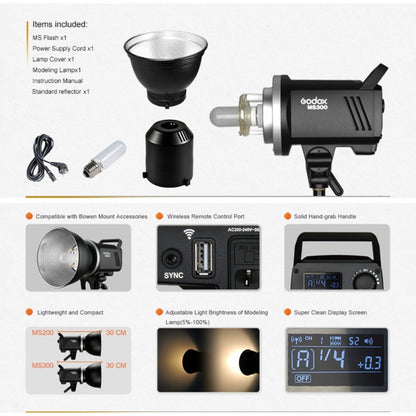 Godox MS300 Studio Flash Light 300Ws Bowens Mount Studio Speedlight with Cover