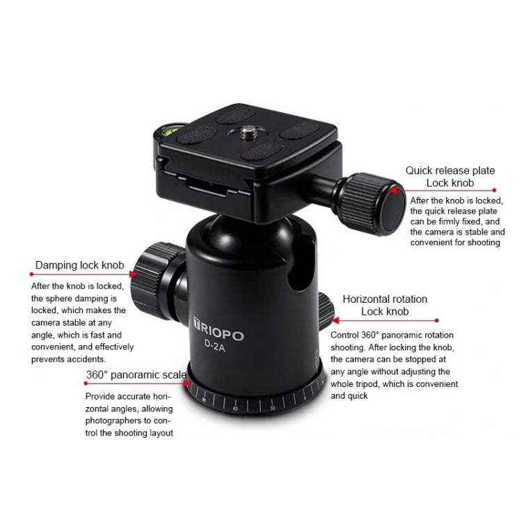 TRIOPO M2508 Multifunction Adjustable 4-Section Portable Aluminum Alloy Tripod Monopod with D-2A Ball Head for SLR Camera