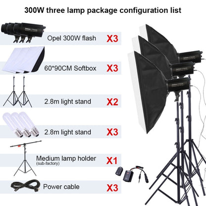 TRIOPO Oubao TTR300W 60x90cm Studio Softbox + 2.8m Tripod Mount + 3x E27 150W Light Bulb Photography Lighting Set