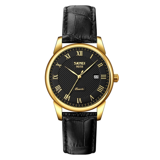 SKMEI 9058 Multifunctional Outdoor Fashion Waterproof Gold Shell Quartz Wrist Watch, Women Style Black Face Black Strap, Women Style Silver Face Brown Strap, Women Style Gold Face Brown Strap, Men Style Silver Face Brown Strap��������������������������...