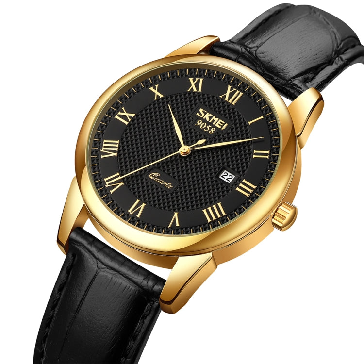 SKMEI 9058 Multifunctional Outdoor Fashion Waterproof Gold Shell Quartz Wrist Watch, Women Style Black Face Black Strap, Women Style Silver Face Brown Strap, Women Style Gold Face Brown Strap, Men Style Silver Face Brown Strap��������������������������...