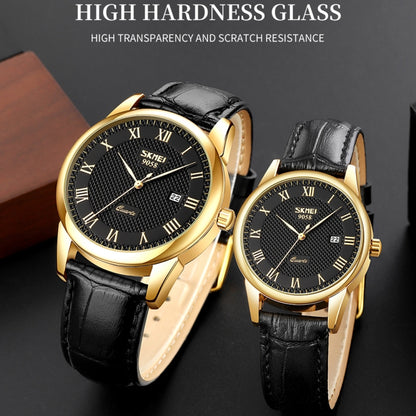 SKMEI 9058 Multifunctional Outdoor Fashion Waterproof Gold Shell Quartz Wrist Watch, Women Style Black Face Black Strap, Women Style Silver Face Brown Strap, Women Style Gold Face Brown Strap, Men Style Silver Face Brown Strap��������������������������...