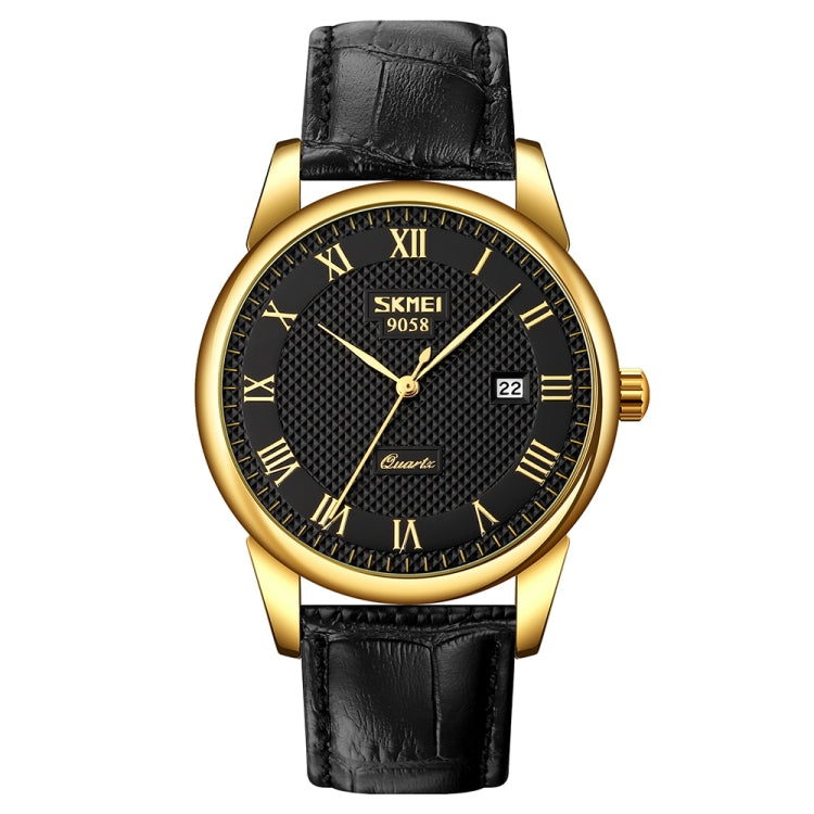 SKMEI 9058 Multifunctional Outdoor Fashion Waterproof Gold Shell Quartz Wrist Watch, Women Style Black Face Black Strap, Women Style Silver Face Brown Strap, Women Style Gold Face Brown Strap, Men Style Silver Face Brown Strap��������������������������...