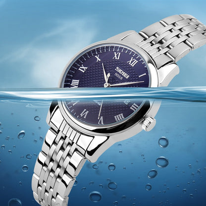 SKMEI 9058 Multifunctional Outdoor Fashion Waterproof Steel Strip Quartz Wrist Watch, Men Style Black, Men Style White, Men Style Blue, Women Style Black, Women Style White, Women Style Blue