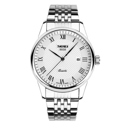 SKMEI 9058 Multifunctional Outdoor Fashion Waterproof Steel Strip Quartz Wrist Watch, Men Style Black, Men Style White, Men Style Blue, Women Style Black, Women Style White, Women Style Blue