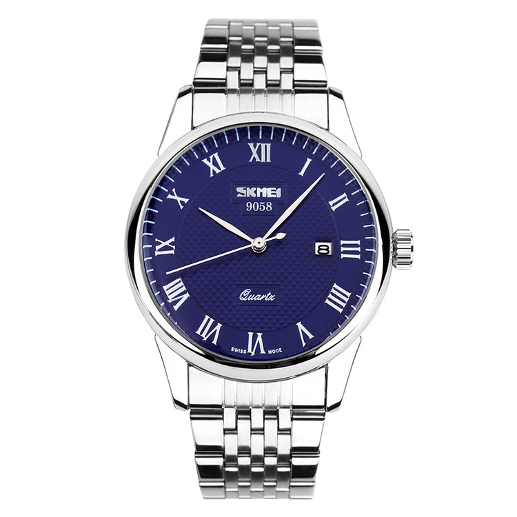 SKMEI 9058 Multifunctional Outdoor Fashion Waterproof Steel Strip Quartz Wrist Watch, Men Style Black, Men Style White, Men Style Blue, Women Style Black, Women Style White, Women Style Blue