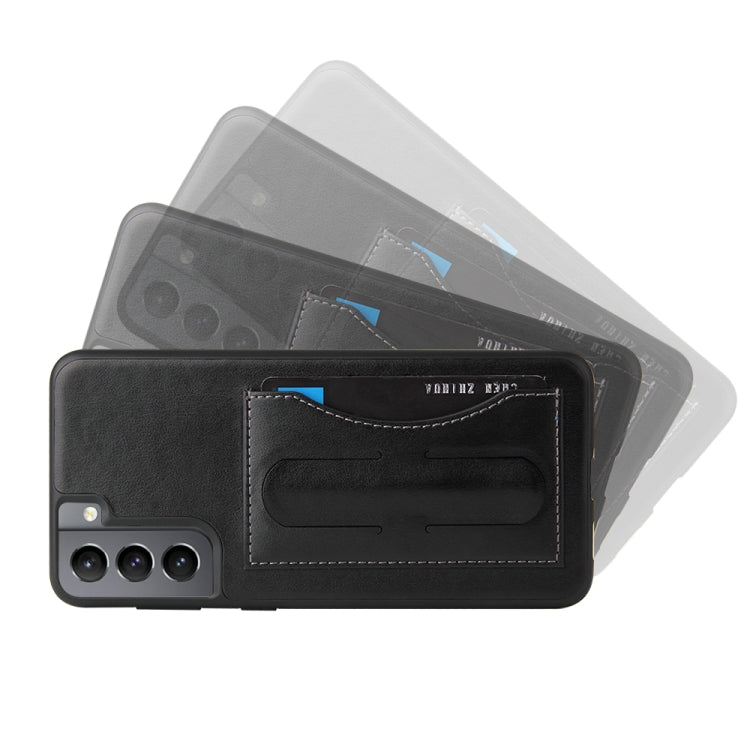 Fierre Shann Full Coverage Protective Leather Case with Holder & Card Slot, For Samsung Galaxy S21 5G, For Samsung Galaxy S21+ 5G, For Samsung Galaxy S21 Ultra 5G