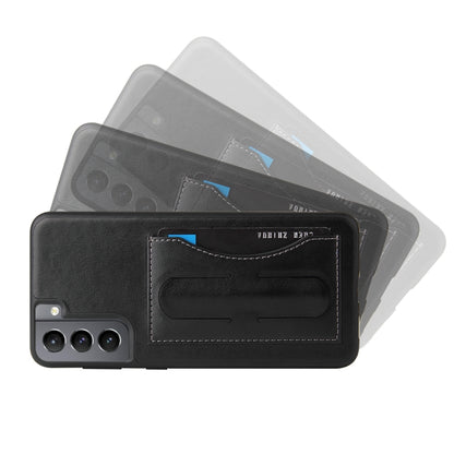 Fierre Shann Full Coverage Protective Leather Case with Holder & Card Slot, For Samsung Galaxy S21 5G, For Samsung Galaxy S21+ 5G, For Samsung Galaxy S21 Ultra 5G