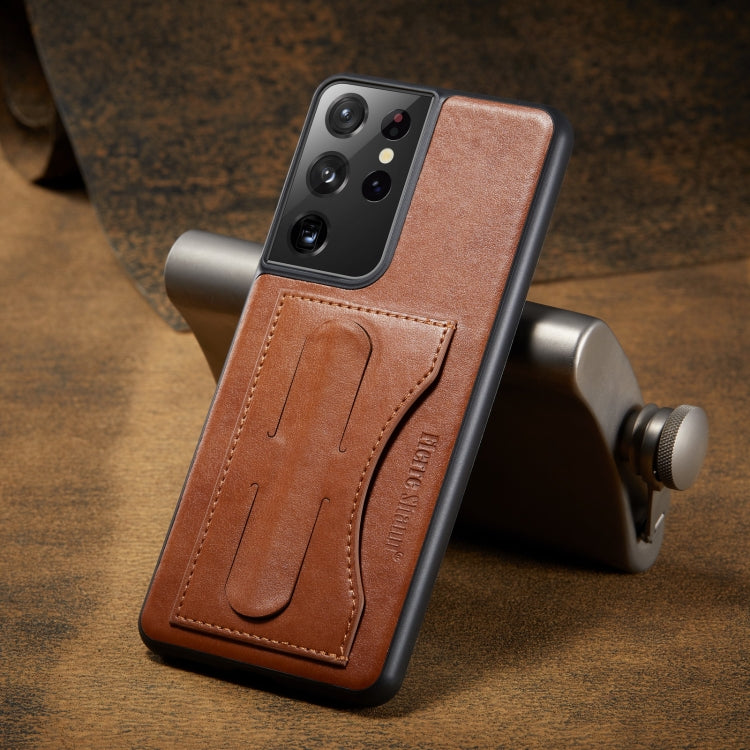Fierre Shann Full Coverage Protective Leather Case with Holder & Card Slot, For Samsung Galaxy S21 5G, For Samsung Galaxy S21+ 5G, For Samsung Galaxy S21 Ultra 5G