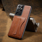 Fierre Shann Full Coverage Protective Leather Case with Holder & Card Slot, For Samsung Galaxy S21 5G, For Samsung Galaxy S21+ 5G, For Samsung Galaxy S21 Ultra 5G