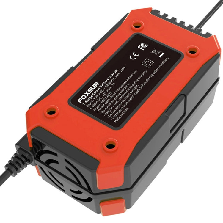 FOXSUR Car / Motorcycle Repair Charger 12V 7A 7-stage + Multi-battery Mode Lead-acid Battery Charger, US Plug, EU Plug, JP Plug, UK Plug