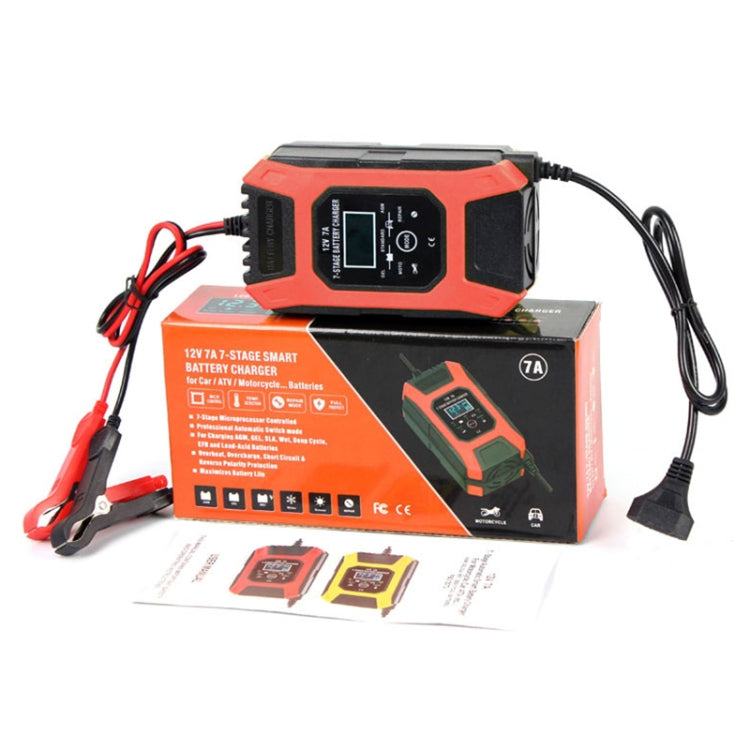 FOXSUR Car / Motorcycle Repair Charger 12V 7A 7-stage + Multi-battery Mode Lead-acid Battery Charger, US Plug, EU Plug, JP Plug, UK Plug