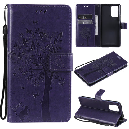 Tree & Cat Pattern Pressed Printing Horizontal Flip PU Leather Case with Holder & Card Slots & Wallet & Lanyard, For Xiaomi Redmi Note 10 4G, For Xiaomi Redmi Note 10 Pro, For Samsung Galaxy A32 4G, For Samsung Galaxy S21 FE, For Xiaomi Mi 11 Lite 5G��...