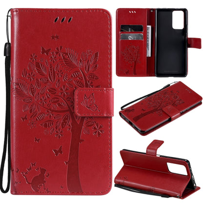 Tree & Cat Pattern Pressed Printing Horizontal Flip PU Leather Case with Holder & Card Slots & Wallet & Lanyard, For Xiaomi Redmi Note 10 4G, For Xiaomi Redmi Note 10 Pro, For Samsung Galaxy A32 4G, For Samsung Galaxy S21 FE, For Xiaomi Mi 11 Lite 5G��...