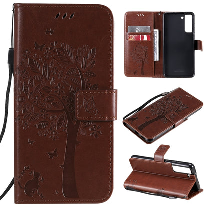 Tree & Cat Pattern Pressed Printing Horizontal Flip PU Leather Case with Holder & Card Slots & Wallet & Lanyard, For Xiaomi Redmi Note 10 4G, For Xiaomi Redmi Note 10 Pro, For Samsung Galaxy A32 4G, For Samsung Galaxy S21 FE, For Xiaomi Mi 11 Lite 5G��...