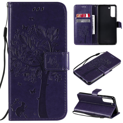 Tree & Cat Pattern Pressed Printing Horizontal Flip PU Leather Case with Holder & Card Slots & Wallet & Lanyard, For Xiaomi Redmi Note 10 4G, For Xiaomi Redmi Note 10 Pro, For Samsung Galaxy A32 4G, For Samsung Galaxy S21 FE, For Xiaomi Mi 11 Lite 5G��...