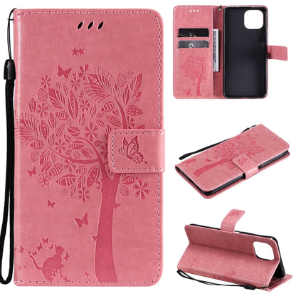 Tree & Cat Pattern Pressed Printing Horizontal Flip PU Leather Case with Holder & Card Slots & Wallet & Lanyard, For Xiaomi Redmi Note 10 4G, For Xiaomi Redmi Note 10 Pro, For Samsung Galaxy A32 4G, For Samsung Galaxy S21 FE, For Xiaomi Mi 11 Lite 5G��...