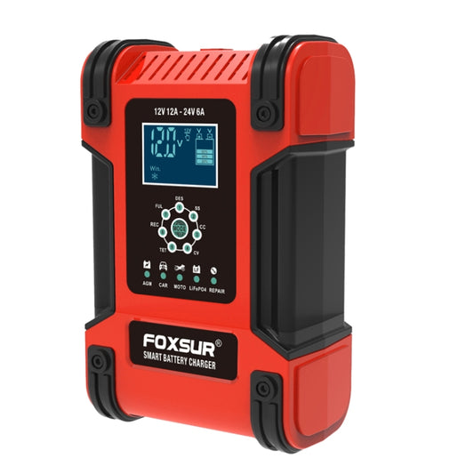 FOXSUR 12A / 12V / 24V Car / Motorcycle 7-stage Lead-acid Battery AGM Charger, 12A, US Plug, 12A, EU Plug, 12A, JP Plug, 12A, UK Plug