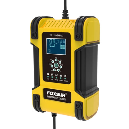 FOXSUR 12A / 12V / 24V Car / Motorcycle 7-stage Lead-acid Battery AGM Charger, 12A, US Plug, 12A, EU Plug, 12A, JP Plug, 12A, UK Plug