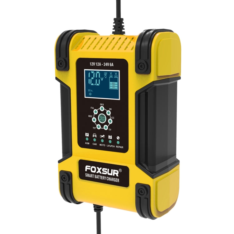 FOXSUR 12A / 12V / 24V Car / Motorcycle 7-stage Lead-acid Battery AGM Charger, 12A, US Plug, 12A, EU Plug, 12A, JP Plug, 12A, UK Plug