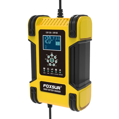 FOXSUR 12A / 12V / 24V Car / Motorcycle 7-stage Lead-acid Battery AGM Charger, 12A, US Plug, 12A, EU Plug, 12A, JP Plug, 12A, UK Plug