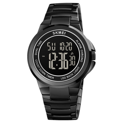 SKMEI 1712 Dual Time LED Digital Display Luminous Stainless Steel Strap Electronic Watch