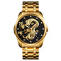 SKMEI 9193 Men Golden Dragon Pattern Calendar Dial Luminous Quartz Watch