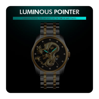 SKMEI 9193 Men Golden Dragon Pattern Calendar Dial Luminous Quartz Watch