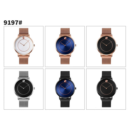 SKMEI 9197 Simple Non-scale Dial Metal Mesh Belt Quartz Watch for Ladies