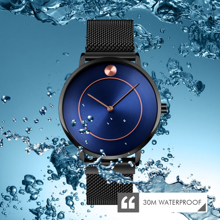 SKMEI 9197 Simple Non-scale Dial Metal Mesh Belt Quartz Watch for Ladies