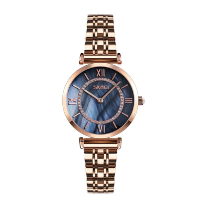 SKMEI 9198 Simple Roman Numeral Dial Metal Belt Quartz Watch for Couples