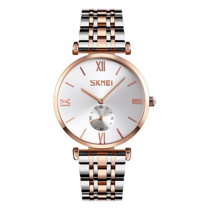 SKMEI 9198 Simple Roman Numeral Dial Metal Belt Quartz Watch for Couples