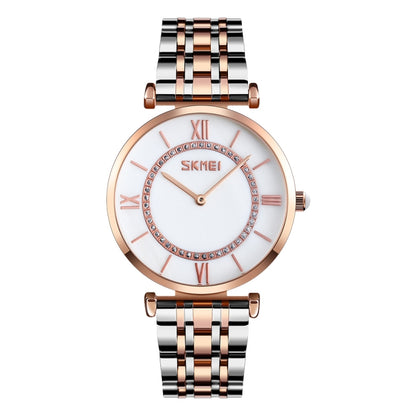 SKMEI 9198 Simple Roman Numeral Dial Metal Belt Quartz Watch for Couples