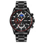 SKMEI 9250 Men Moonphase Stopwatch Date Six Pin Stainless Steel Strap Quartz Watch