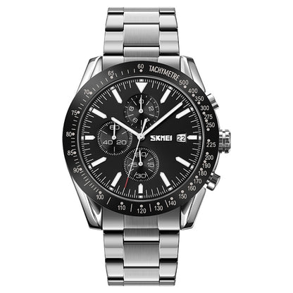 SKMEI 9253 Men Stopwatch Date Six Pin Stainless Steel Strap Quartz Watch