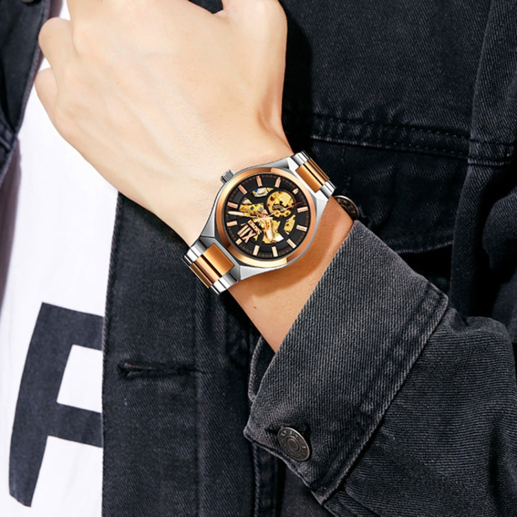 SKMEI 9258 Men Two-color Stainless Steel Strap Automatic Mechanical Watch